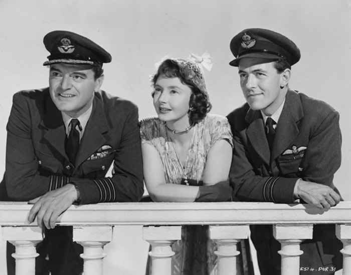 Michael Denison, Jack Hawkins and Dulcie Gray on the set of Angels One Five