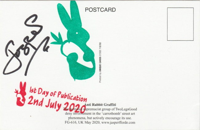 The back of the rabbit graffiti postcard