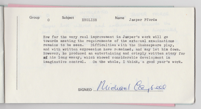 Jasper's Report Card from 1977